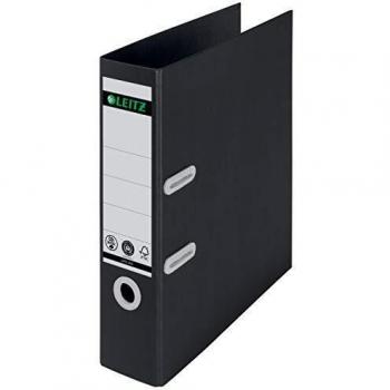 Archivador de palanca Leitz Recycle A4, cartón reciclado 100%, reciclable, lomo de 8 cm, apertura 180º, color negro, referencia 10180095