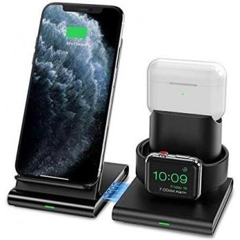 Seneo Cargador Inalámbrico Rápido - 7.5W Cargador Doméstico 2 en 1 para iPhone 8 a iPhone 11 Pro y AirPods Pro, Soporte de Carga Inalámbrico para Apple Watch Series 5/4/3/2