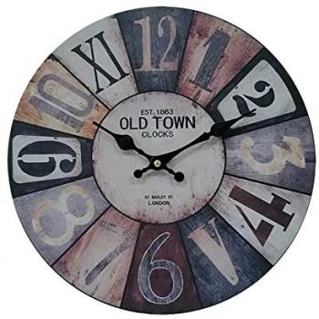Reloj de Pared Retro Decorativo en MDF Blanco, Marrón y Gris