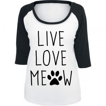 Live Love Meow Camisa Manga Larga Blanco-Negro 3XL