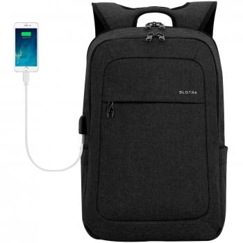 Slotra 15.6'' Portátil Mochila para Hombres Mujeres Negocio Resistente al Agua Hombro Bolsa de Viaje Ligero Negro