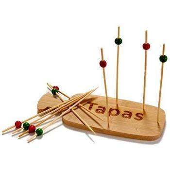 ARTE REGAL Bandeja Aperitivos Madera 10 Pinchos, Bambú, Marrón, 3x22.29x13.5 cm