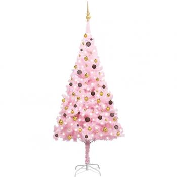 vidaXL Artificial Pre-lit Christmas Tree with Ball Set Pink 240 cm PVC