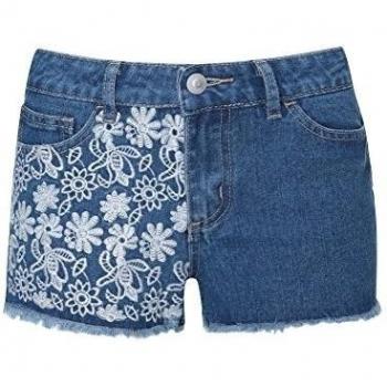 oodji Ultra Mujer Pantalón Vaquero Corto con Bordado, Azul, W26