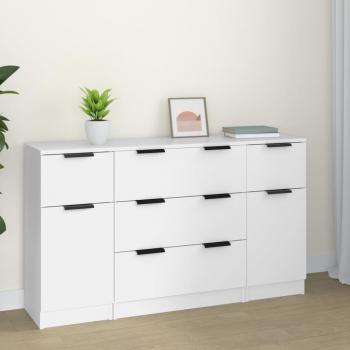 Set de aparador de 3 piezas de madera contrachapada blanco Vidaxl