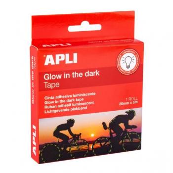APLI 19235 - Cinta adhesiva luminiscente, brilla en la oscuridad - Rollo de señalización y seguridad de 20 mm x 5 m