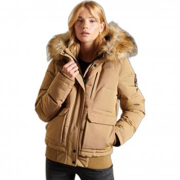 Superdry Women's Everest Hooded Puffer Bomber Jacket, Light Brown, Size L