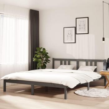 Cama de madera maciza gris 160x200 cm con estructura robusta, diseño elegante y moderno, fabricada en madera maciza, ideal para colchones de 160x200 cm