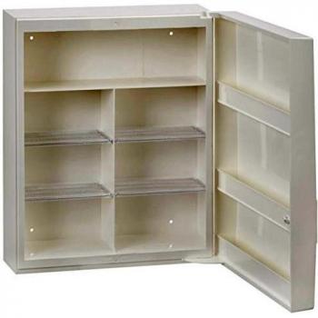 Armario de primeros auxilios Famulus, blanco, sin contenido, cerrable, para sets de llenado DIN 13157 y 13169, 7 compartimentos internos, dimensiones B 350 x D 150 x H 450 mm