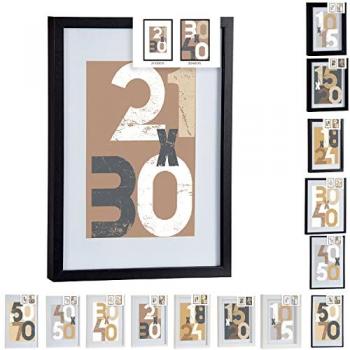 Marco de Foto de Madera para Pared con Paspartu, Retira el Paspartu para Colocar una Foto de Mayor Tamaño (21 x 30 cm (30 x 40 cm), Negro)
