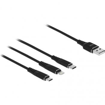 DeLOCK Cable USB 2.0 con Conectores Micro-USB B/Lightning/Apple 30-pin de 1 metro en color Negro (Referencia: 87155)