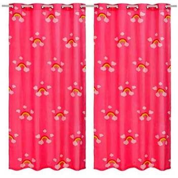 vidaXL Cortinas Opacas Estampadas Niños 2 Piezas 140x240cm Arcoiris Rosa Hogar
