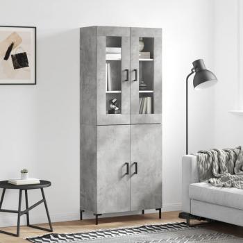 Aparador alto de madera contrachapada 69,5x34x180 cm con 2 puertas, mueble de almacenaje para salón, buffet y armario auxiliar en color gris hormigón