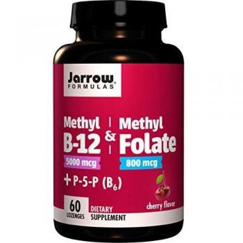 Jarrow Formulas Cherry Chewable Methyl B-12 5000 mcg & Methyl Folate 800 mcg - 60 Tablets