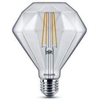 Philips bombilla LED con forma de diamante de filamento efecto vintage, casquillo gordo E27, 5 W equivalentes a 40W en incandescencia, luz blanca cálida regulable