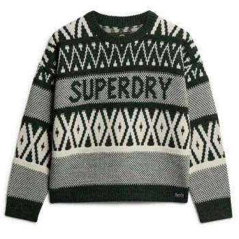 Jersey de lana regular para mujer Superdry verde pino con diseño de la marca