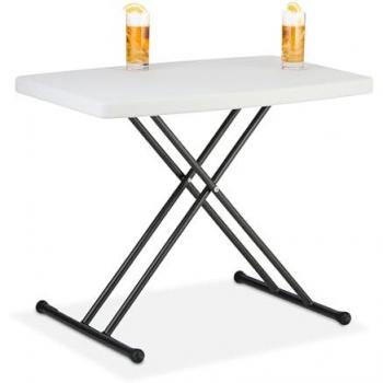Mesa de Jardín Plegable Regulable, Mesilla Camping de Plástico y Acero para 2 Personas, 71x78x49cm, Blanca