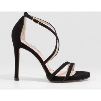 Lodi - Sandalias de tacón alto de mujer en ante con tiras cruzadas modelo Yuriko-x en color negro