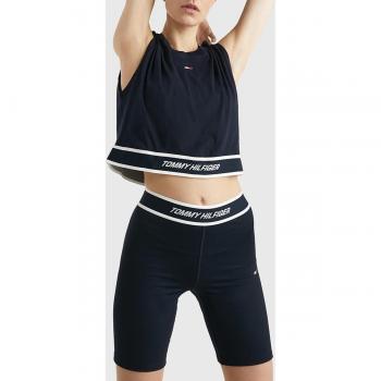 Camiseta amplia sin mangas Tommy Hilfiger Relaxed Tape C-Neck azul oscuro y blanco para mujer - S