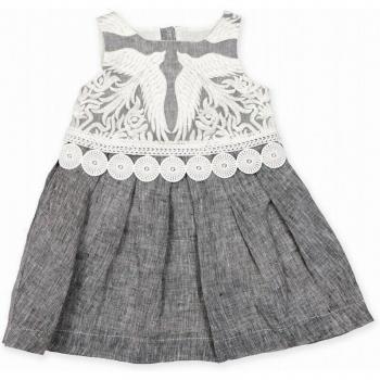 Vestido de lino con cuerpo en gasa bordada