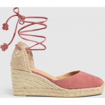 Castañer CARINA/6/007 Alpargatas de cuña de mujer rosas en ante con cierre mediante lazada