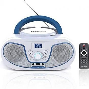 LONPOO Dab+ Radio CD Portatil, Reproductor de CD/MP3 Boombox portátil con Entrada Bluetooth/Dab y FM/USB/AUX-in, Sistema estéreo de 2 x 2 vatios RMS