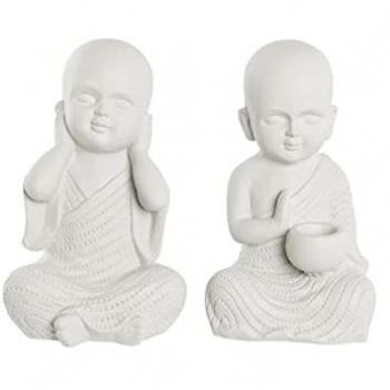 Figura Decorativa DKD Home Decor 25,5 x 19 x 39 cm Blanco Monje Oriental (2 Unidades)