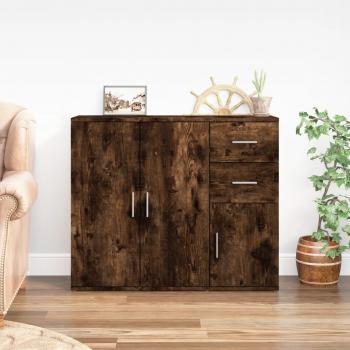 Aparador de madera contrachapada 91x29,5x75 cm en roble ahumado, mueble de almacenaje para salón, buffet, armario auxiliar y armario de almacenamiento