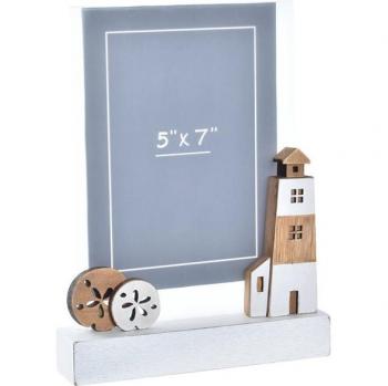 Marco de Fotos DKD Home Decor Madera Blanco Acrílico Marinero Faro (18 x 3,5 x 23 cm)