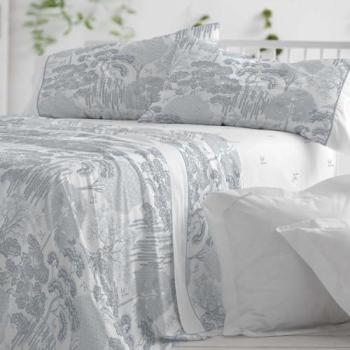 Juego de Sábanas Burrito Blanco 50% Algodón Diseño Japonés Azul Noche - Tacto Suave, Fácil Planchado, Alta Durabilidad para Cama de 90-200cm