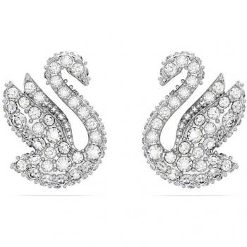 Pendientes de botón Swarovski Iconic Swan con cristales pavé, blancos y baño de rodio