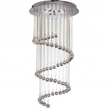 Lámpara colgante de pasillo en espiral, cromo y cristal, 80cm