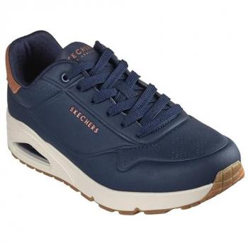 Zapatillas Skechers Uno Suited On Air para hombre en piel sintética, color azul marino y marrón, talla 46