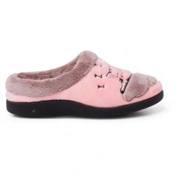 Zapatillas de casa abiertas bicolor para niña con dibujo de gato