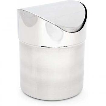 Papelera de Mesa Mini, Cubo Basura Acero Inoxidable Brillante, Tapa Basculante, 1.2 L