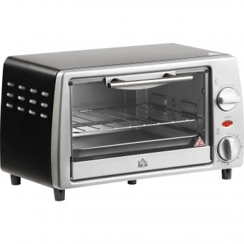 Horno Eléctrico de Sobremesa Homcom 10 Litros 750W Acero Inoxidable con Temperatura Ajustable hasta 230℃ y Temporizador de 60 Minutos, Incluye Bande