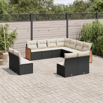 11-Piece Black Poly Rattan Garden Sofa Set with Cushions