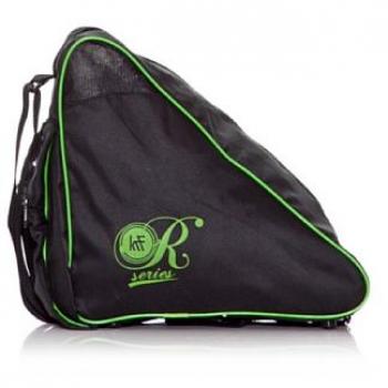 Bolsa Porta Patines Roller KRF Negra-Verde con asas y tira para colgar al hombro, diseño único y capacidad para material