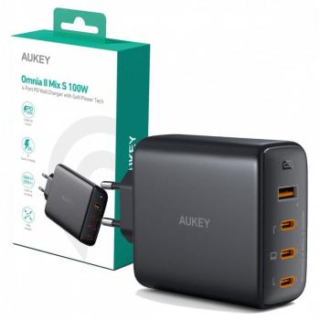 Cargador de red Aukey PA-B7S Omnia II GAN 3xUSB-C 1xUSB-A PD 3.0 PPS 100W