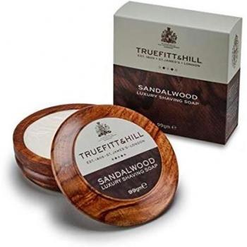 TrueFitt & Hill Jabón de afeitar de lujo de sándalo de 99 g en cuenco de madera
