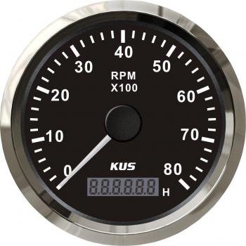 KUS Tacómetro universal RPM Gauge con cronómetro 8000RPM para motor de gasolina 85mm 12V/24V con luz de fondo