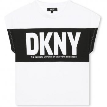 Camiseta de niña DKNY de algodón con logo frontal, modelo D60098_10P, sin mangas