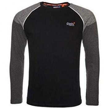 Superdry de los Hombres Camiseta de béisbol de Manga Larga del Desierto, Negro, 3XL