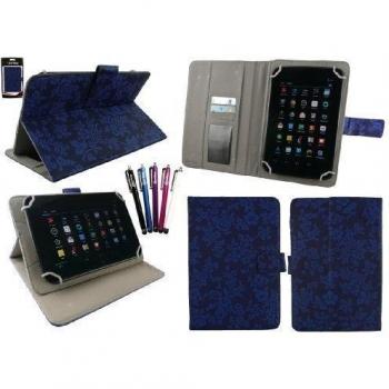Emartbuy® Paquete 5 Lápiz Óptico + Estilo Retro Estilo Vintage Floral Azul Universal Serie Ángulo Múltiples Executive Folio Funda Carcasa Wallet Case Cover apto para TrekStor SurfTab vintos 7.0 HD Tablet