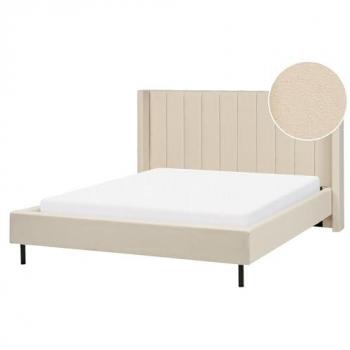 Cama moderna tapizada bouclé con somier 160 x 200 cm base listones beige Villette