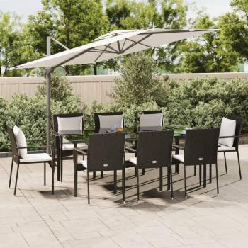 7 Piece Black Poly Rattan Garden Dining Set with Cushions