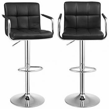 Taburetes de bar ajustables y giratorios, 2 unidades, acabado cromado, asiento de cuero sintético, diseño moderno y versátil, color blanco, negro o gris