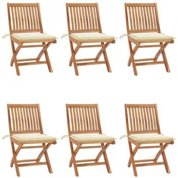 Folding Garden Chairs with Cushions - Set of 6 Solid Teak Wood