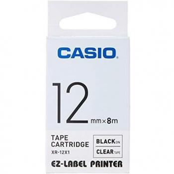 CASIO EZ-Label Printer XR-12X1 Label Tape Self-Adhesive 12 mm x 8.0 m Black on Transparent