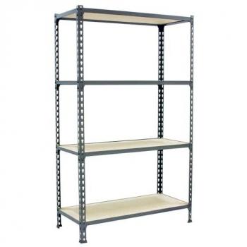 Estantería metálica MADERCLICK 4 Estantes, sin tornillos, dimensiones 1500x900x400 mm, con 4 baldas de madera, capacidad de carga de 150 kg por punto de flexión, acabado galvan